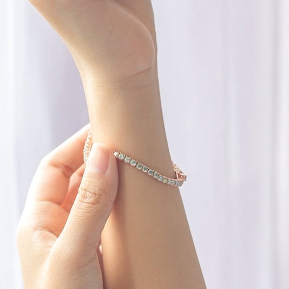 3mm Luxurious Moissanite Tennis Bracelet Silver with Rose Gold Plated - Picture 2 of 6